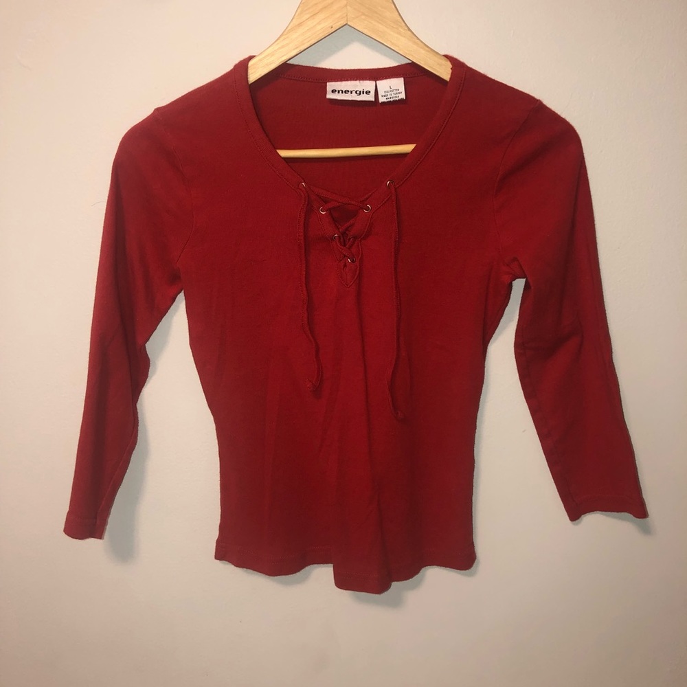 red energie lace up shirt